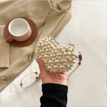 Cream White Daily Heart Shaped Hollow Out Beaded Bags