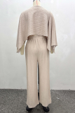 Yellow Casual Solid Color Irregular O Neck Long Sleeve Two Pieces