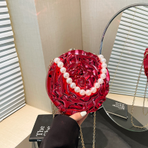 Red Daily Flowers Pearls Decor Bags