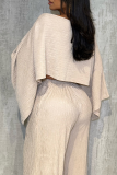 Yellow Casual Solid Color Irregular O Neck Long Sleeve Two Pieces