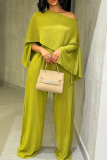 Yellow Casual Solid Color Irregular O Neck Long Sleeve Two Pieces