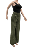 Green Casual Solid Color Patchwork Loose High Waist Wide Leg Patchwork Bottoms