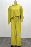 Yellow Casual Solid Color Irregular O Neck Long Sleeve Two Pieces