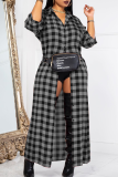 Red Casual Plaid Buckle Turndown Collar Tops