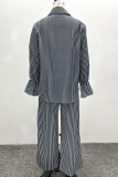 Stripe Casual Stripe Buckle Turndown Collar Long Sleeve Two Pieces