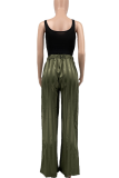 Green Casual Solid Color Patchwork Loose High Waist Wide Leg Patchwork Bottoms