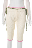 White Casual Solid Color Draw String Regular Low Waist Conventional Patchwork Bottoms