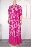 Orange Elegant Print Patchwork O Neck Long Dresses