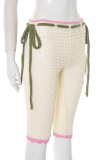White Casual Solid Color Draw String Regular Low Waist Conventional Patchwork Bottoms