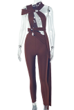 Black Sexy Solid Color Hollow Out Asymmetrical Collar Skinny Jumpsuits