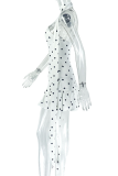 White Sexy Polka Dot Patchwork Halter Wrapped Skirt Dresses