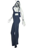 Black Sexy Solid Color Hollow Out Asymmetrical Collar Skinny Jumpsuits