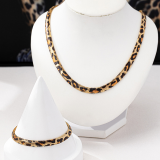 Leopard Print Circle Necklace And Bracelet Set For Women