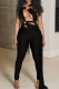 Black Sexy Solid Color Hollow Out Asymmetrical Collar Skinny Jumpsuits