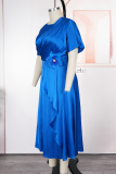 Brown Elegant Solid Color Strap Design O Neck Long Plus Size Dresses
