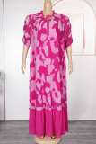 Orange Elegant Print Patchwork O Neck Long Dresses