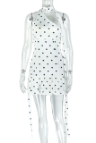 White Sexy Polka Dot Patchwork Halter Wrapped Skirt Dresses