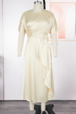 Brown Elegant Solid Color Strap Design O Neck Long Plus Size Dresses