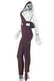 Black Sexy Solid Color Hollow Out Asymmetrical Collar Skinny Jumpsuits