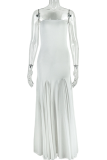 White Sexy Solid Color Patchwork Strapless Long Dresses