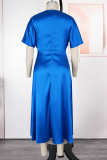 Brown Elegant Solid Color Strap Design O Neck Long Plus Size Dresses