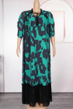 Orange Elegant Print Patchwork O Neck Long Dresses