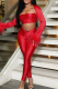 Red Sexy Solid Color Feathers Strapless Long Sleeve Three Pieces