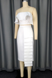 White Elegant Solid Color Flounce Strapless Sleeveless Two Pieces
