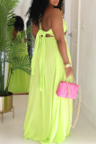 Tangerine Red Casual Solid Color Backless Strap Design Spaghetti Strap Long Dresses