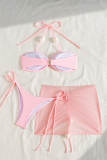 Pink Sexy Solid Color Backless Strap Design 3 Piece Sets
