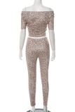 Leopard Print Sexy Leopard Print Patchwork Off Shoulder Short Sleeve Two Pieces