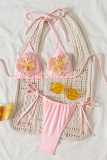 Pink Sexy Flowers Strap Design Swimwears