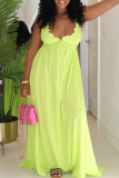 Tangerine Red Casual Solid Color Backless Strap Design Spaghetti Strap Long Dresses