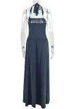 Black Elegant Solid Color Backless Halter Long Dresses