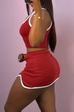 Red Sexy Contrast U Neck Sleeveless Two Pieces