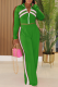 Green Casual Sportswear Zipper Contrast Zipper Collar Long Sleeve Two Pieces