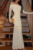 Apricot Elegant Solid Color Slit Off Shoulder Long Dresses