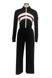 Black Casual Sportswear Zipper Contrast Zipper Collar Long Sleeve Two Pieces
