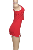 Red Sexy Contrast U Neck Sleeveless Two Pieces