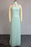 Mint green Sexy Solid Color Pleated Strapless Long Dresses