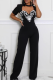 Black Sexy Stripe Hollow Out O Neck Regular Jumpsuits
