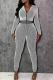 Black Casual Solid Color Zipper Zipper Collar Long Sleeve Two Pieces