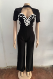 Brown Sexy Stripe Hollow Out O Neck Regular Jumpsuits