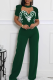 Green Sexy Stripe Hollow Out O Neck Regular Jumpsuits