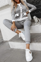 Grey Contrast Button Loungewear Set Long Sleeve Top Jogger Pants