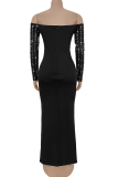 Apricot Elegant Solid Color Hot Drill Off Shoulder Long Dresses