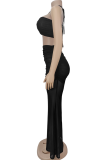 Deep Coffee Sexy Solid Color Backless Strapless Sleeveless Two Pieces