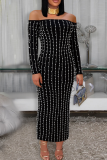 Apricot Elegant Solid Color Hot Drill Off Shoulder Long Dresses