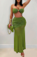 Green Sexy Solid Color Backless Strapless Sleeveless Two Pieces