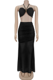 Deep Coffee Sexy Solid Color Backless Strapless Sleeveless Two Pieces